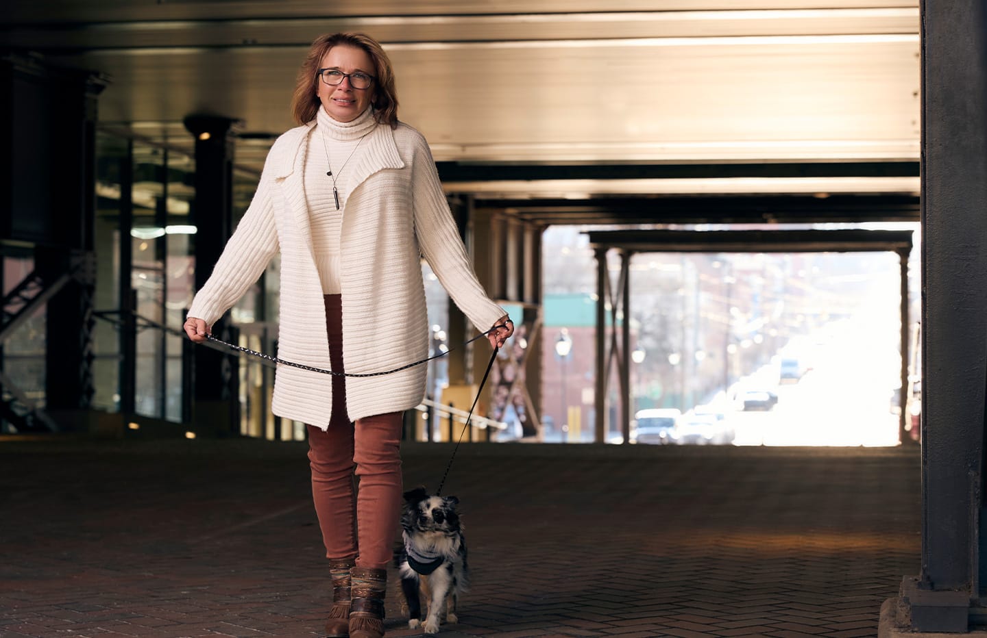 Woman walking her dog