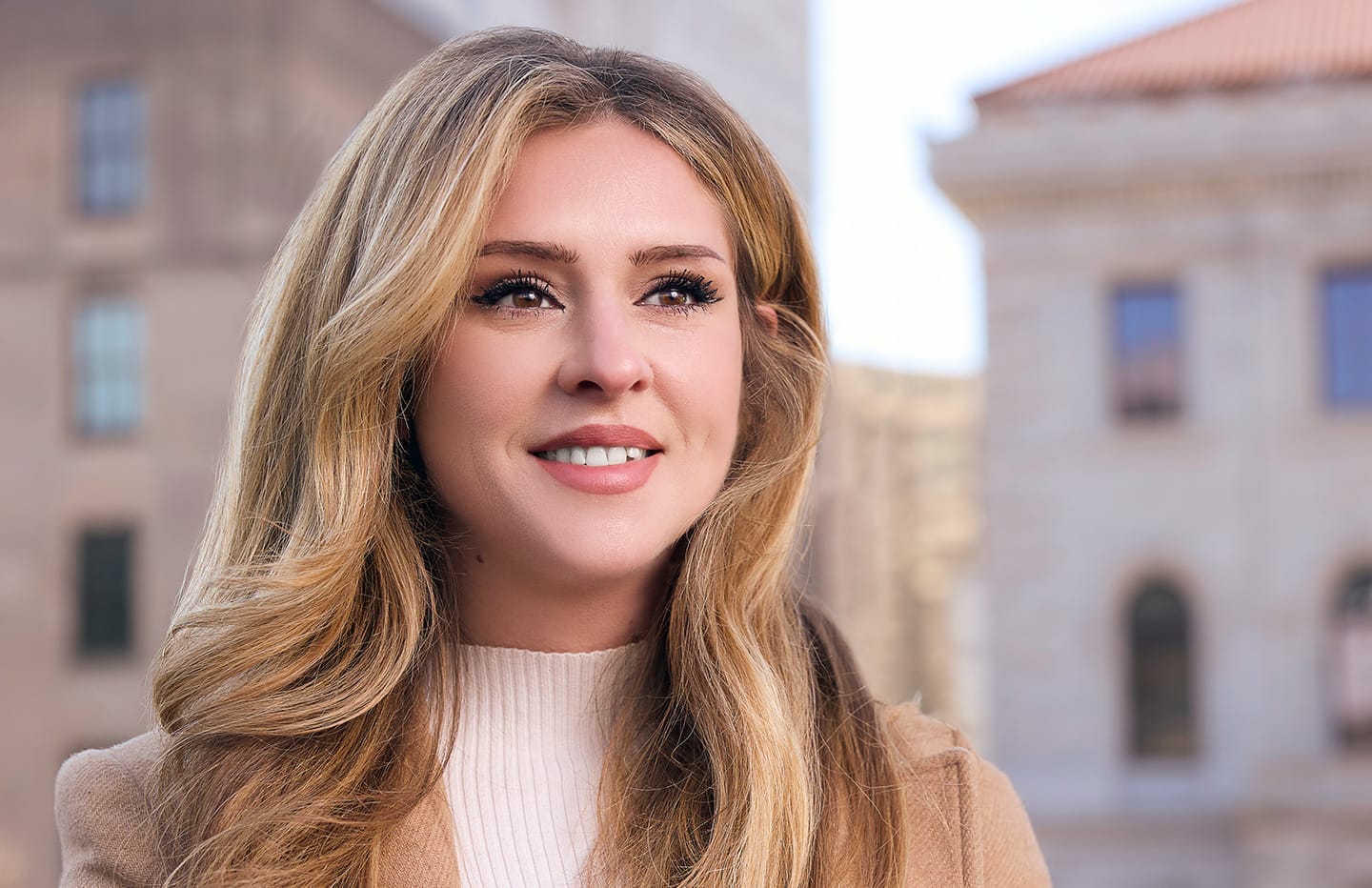 Woman smiling looking elsewhere